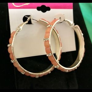 Peach & Silver, w/tiny Rhinestones, Hoop Earrings